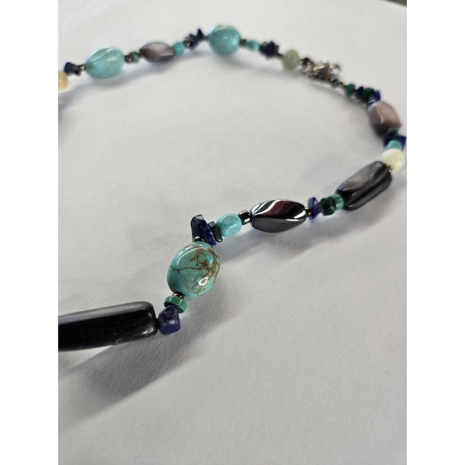 Coyote Bird Sterling Silver Multi Gemstone Beaded Necklace Artisan Boho 17.5″