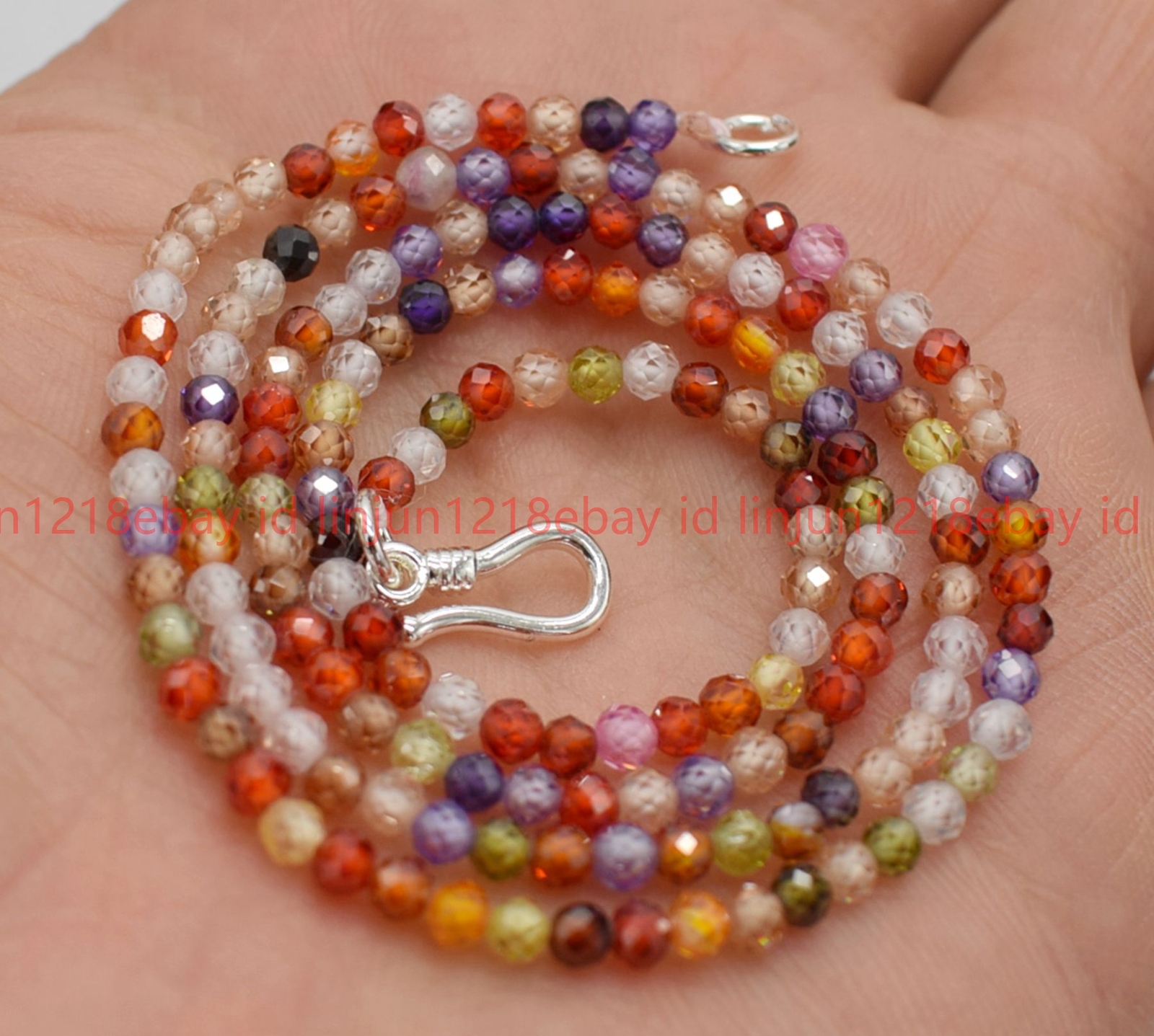Natural 3mm Faceted Multicolor Zircon Round Gemstone Beaded Necklace 16-28in