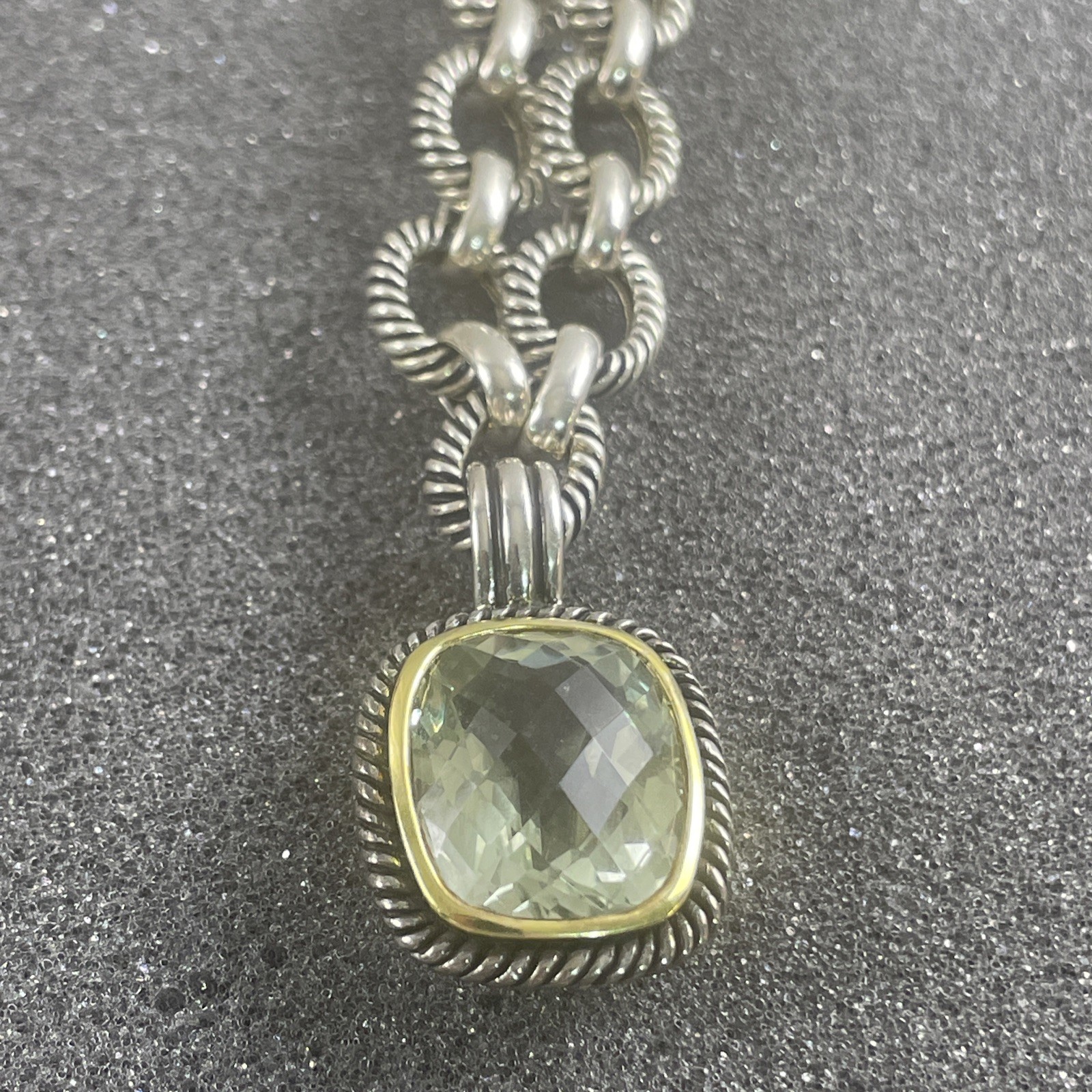 Michelle Albala 925 Silver Prasiolite Cushion Enhancer Cable Link Toggle Chain