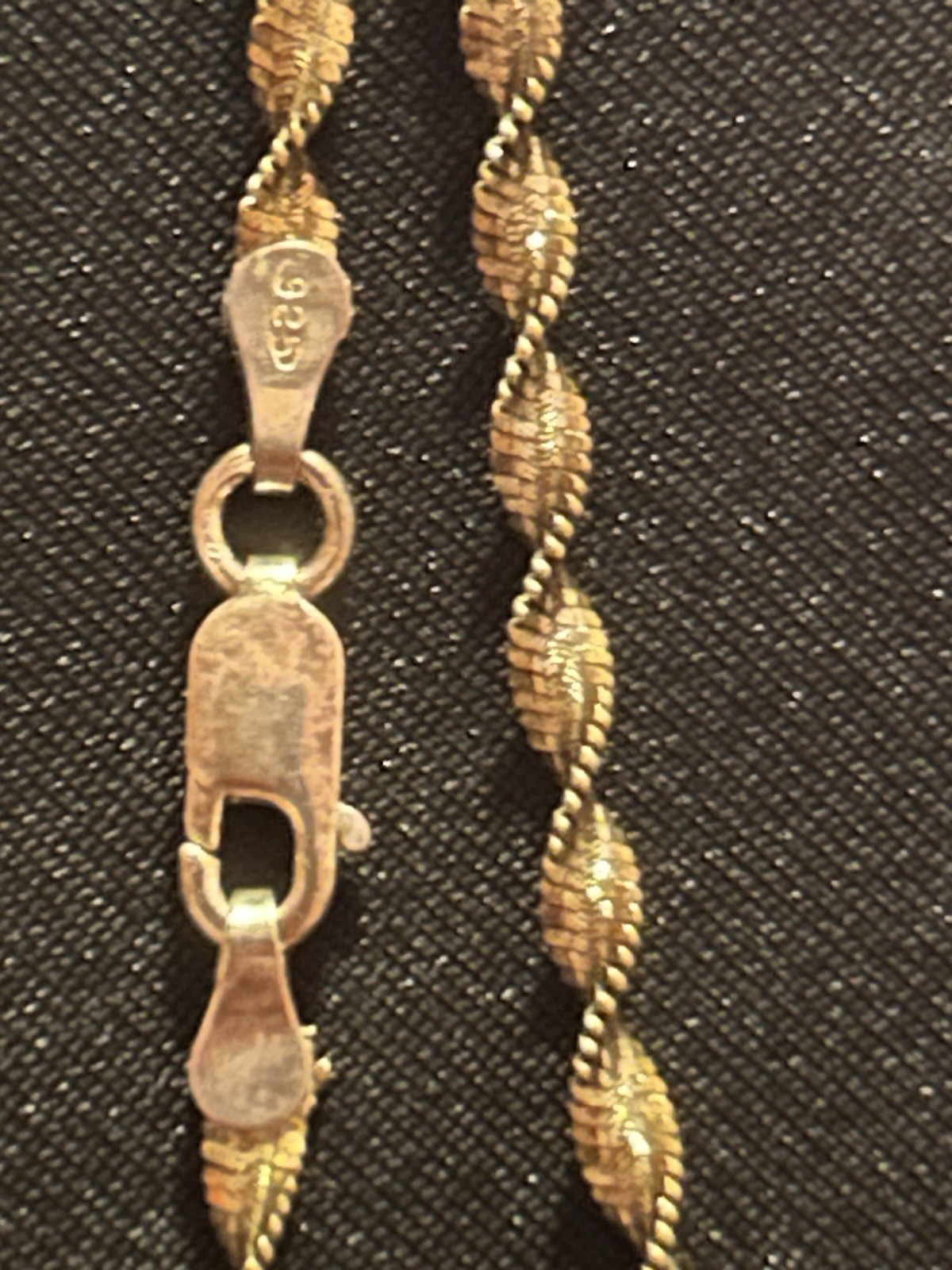 925 Yellow Gold Rope Chain Necklace, Sterling Silver Base, No Stone, Lobster