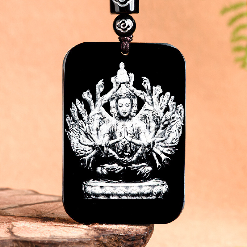 Natural Hotan Black Dark Jade Shadow Carving Zodiac Buddha Pendant Male Female