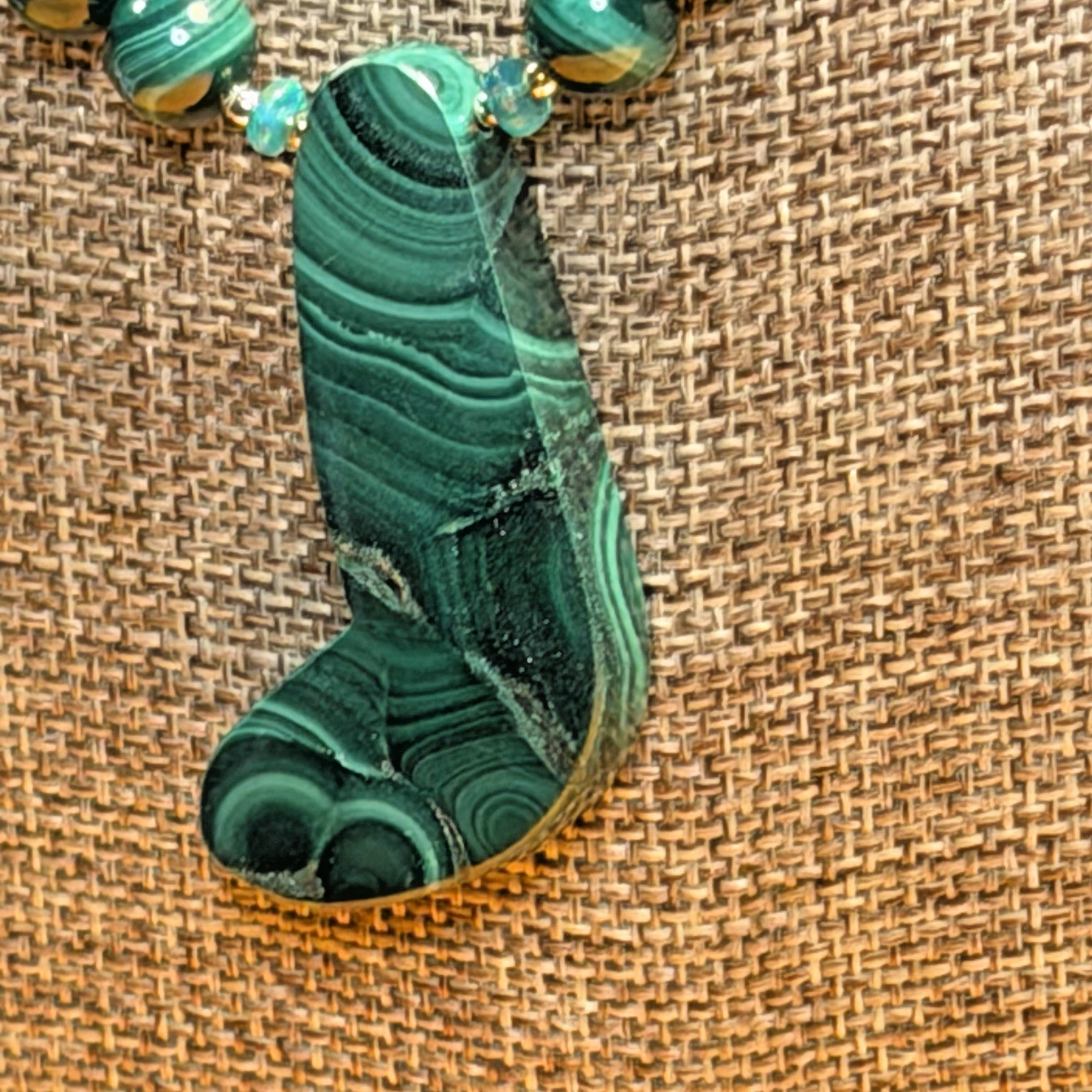 NATURAL EARTHY GREEN CURVED CRESCENT MALACHITE ARTISAN NECKLACE EARRING SET