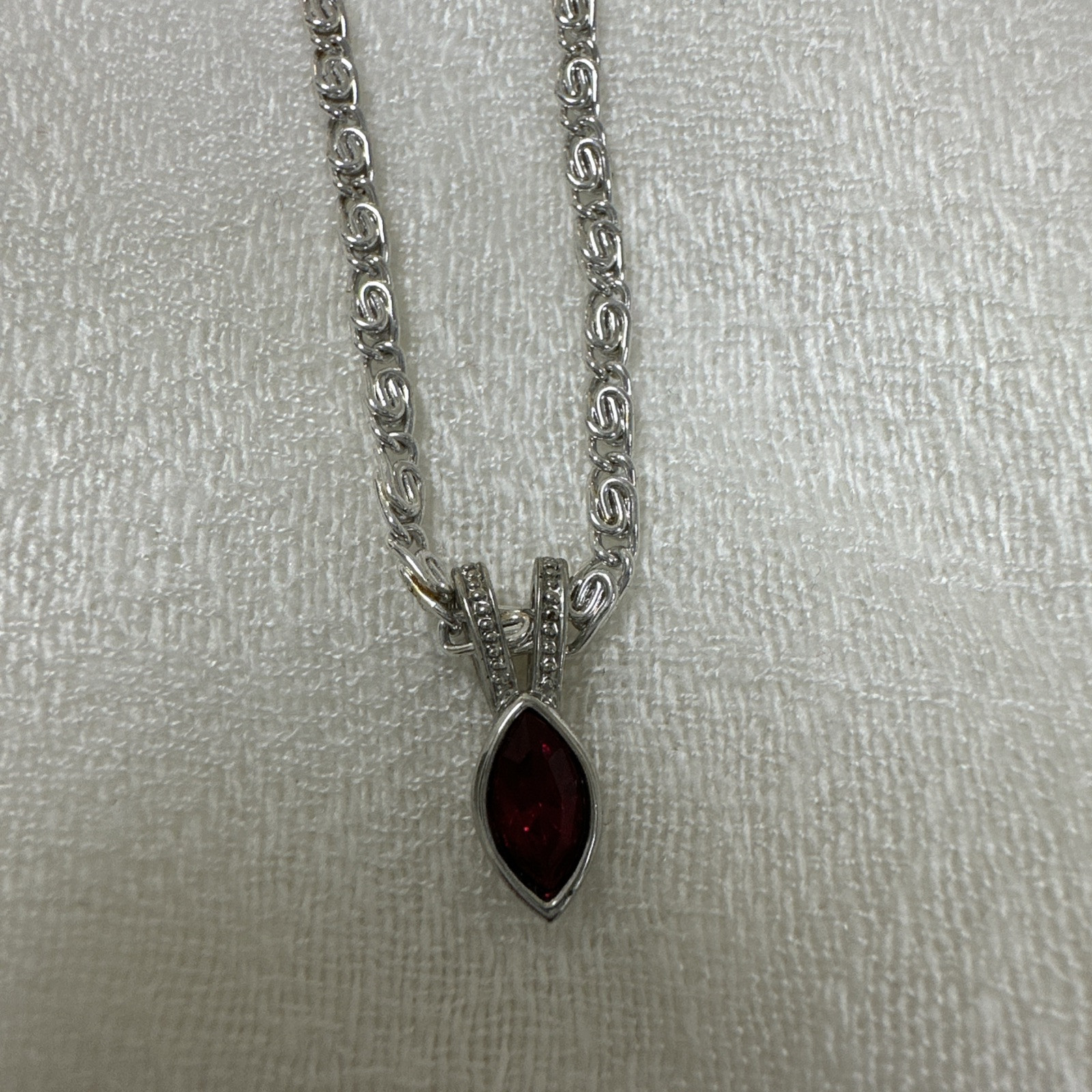 925 Silver Plated Diamond Cut Rope Chain Necklace Red Pendant