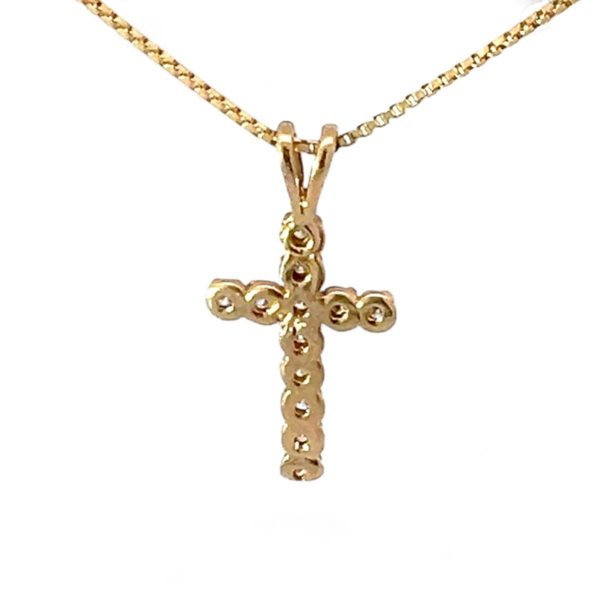 14k Yellow Gold 1/10ctw Diamond Cross Pendant with Box Chain 24in (KS1025814)