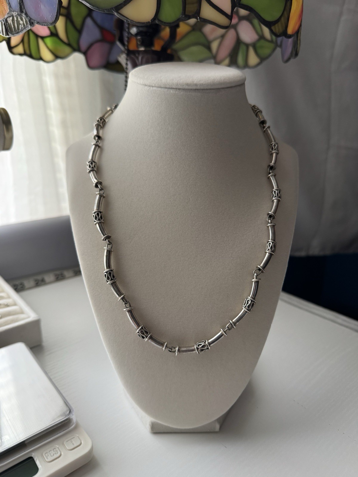 925 Sterling Bali Tube Link Necklace 18” Hook Closure 24.4 G