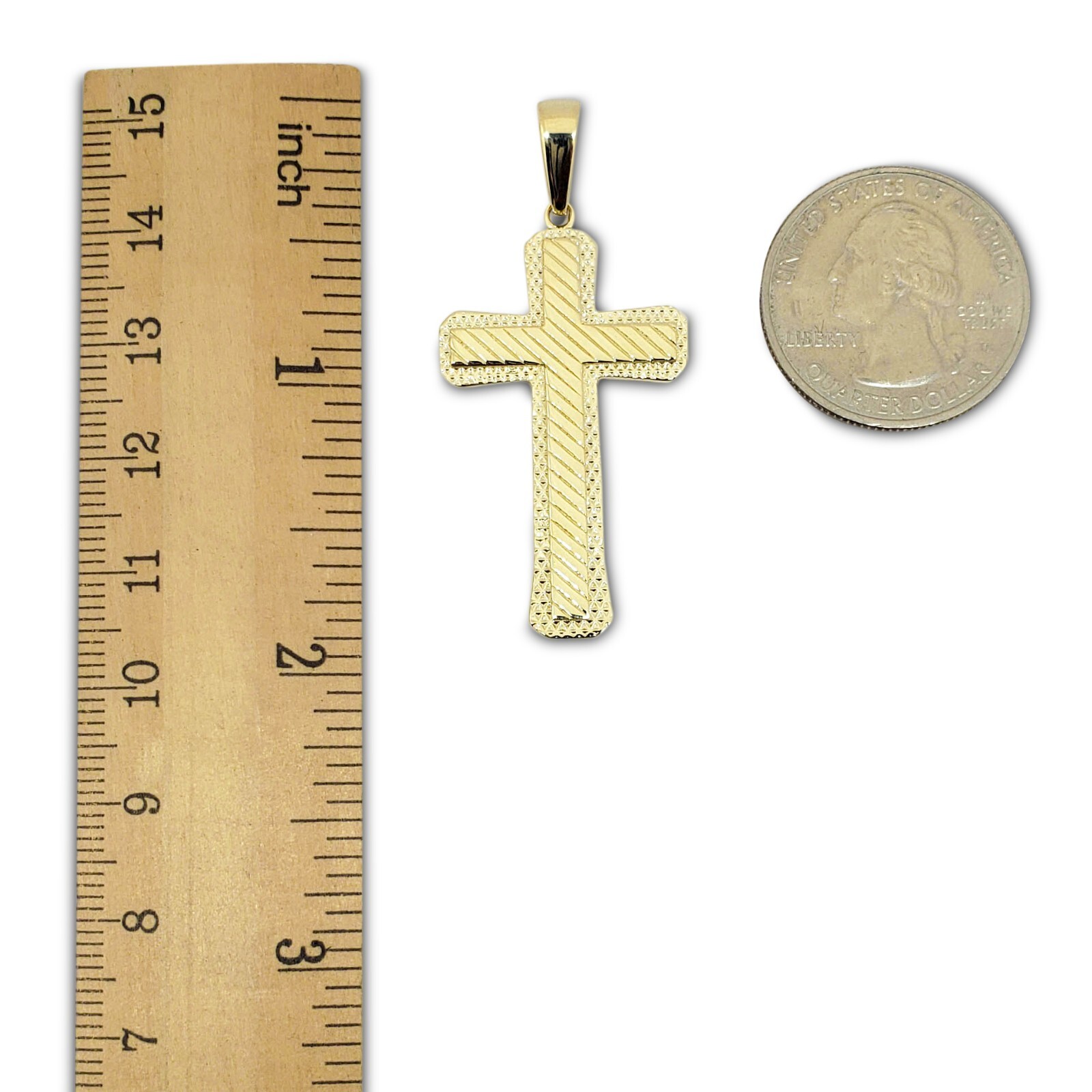 Solid 10K Yellow Gold Diamond Cut Mens Cross Pendant, 3.4 grams, 1.5″ long