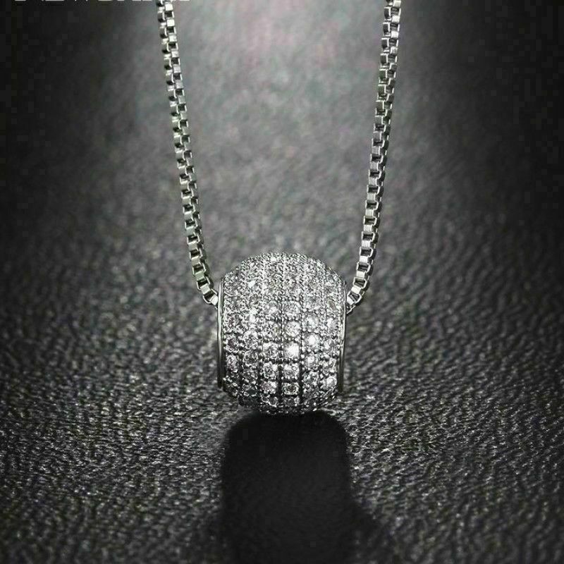Paved Ball Engagement Pendant Without Chain 14K White Gold Over 1.52 Ct Diamond[
