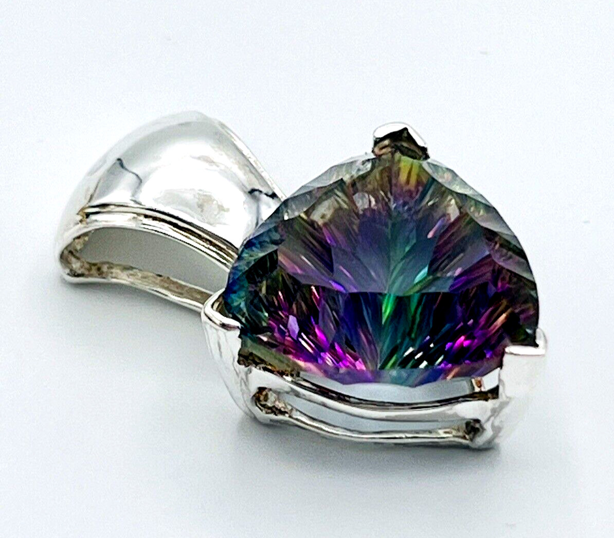 Sterling Silver 20mm x 20mm Trillion Cut Mystic Topaz Pendant