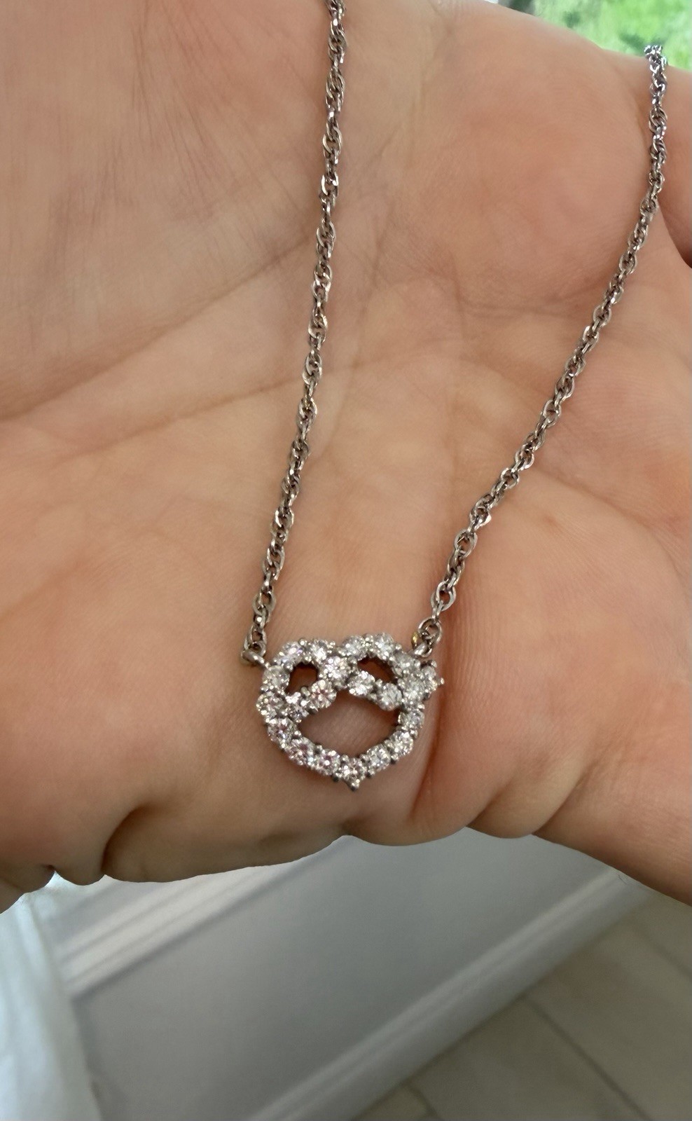 Platinum Necklace with attached Diamond Heart Pendant, 7 grams, 16″