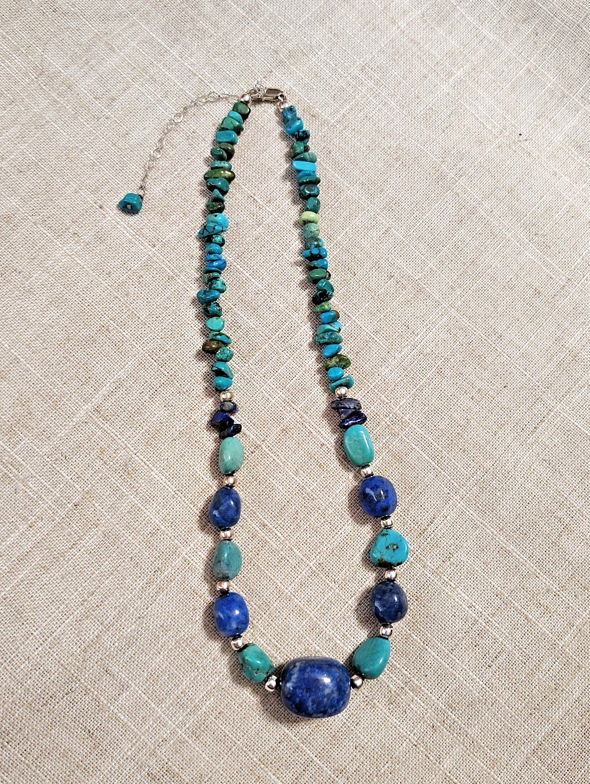 Turquoise Lapis Beaded Necklace Signed Sterling 925 FAS Lobster Clasp 16″-18″