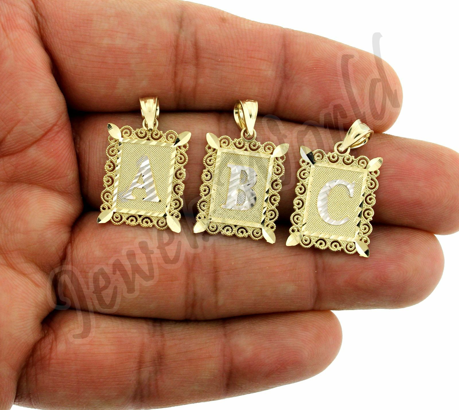 10K Solid Yellow Gold Initial Letter Plate Pendant A-Z Alphabet Charm – 2 Sizes