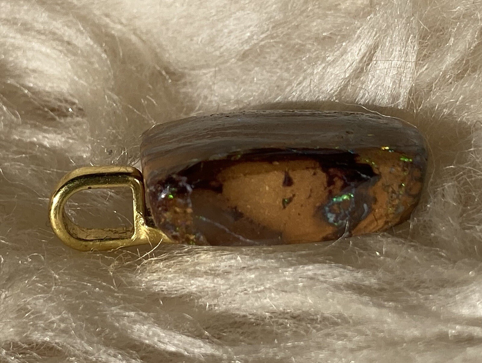 9.83 CT Natural Australian Boulder Opal Sparks of Green Blue & Gold Fire Pendant