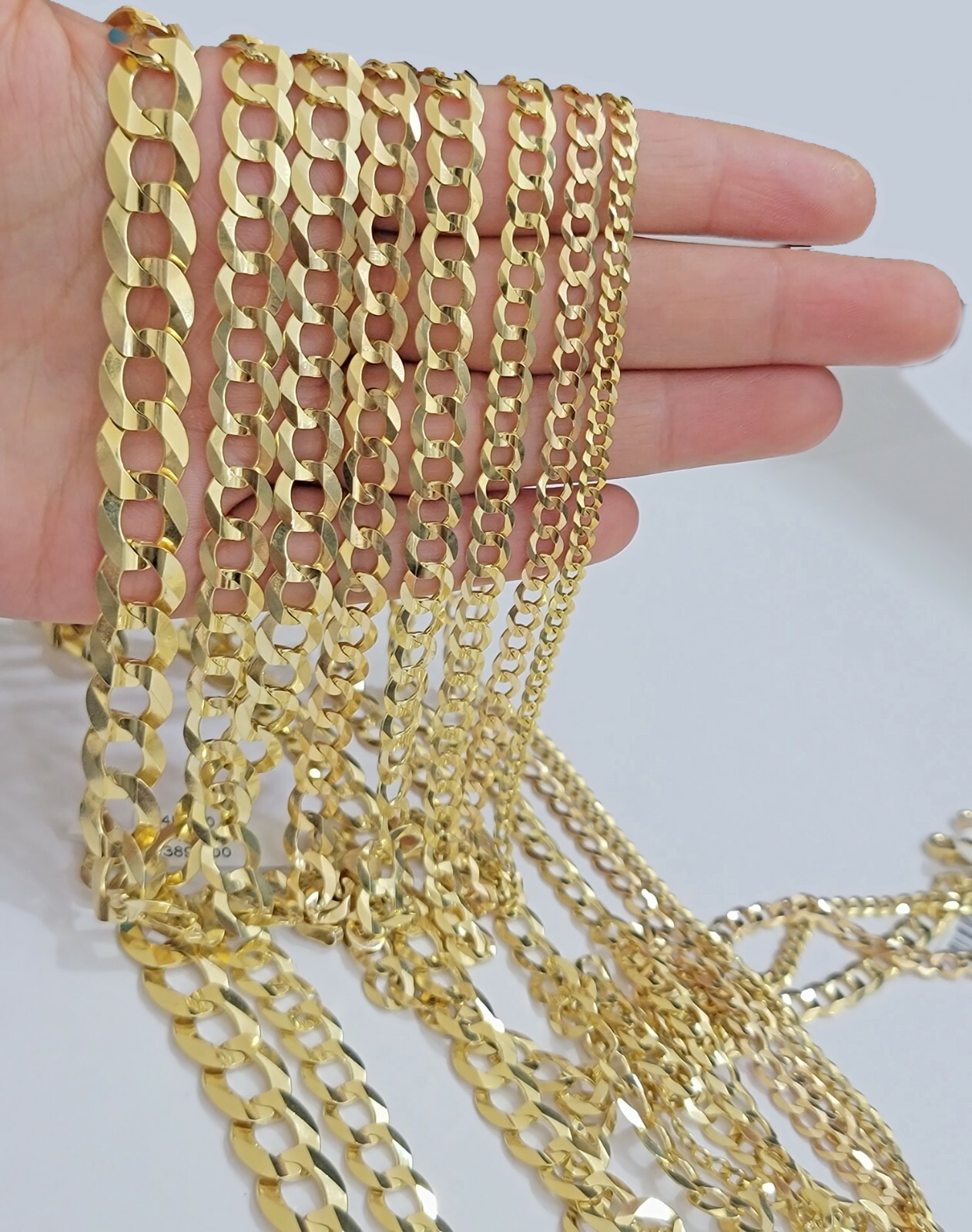 14K Yellow Gold Solid 3mm-10mm Curb Cuban Chain Link Necklace Bracelet 7″- 30″