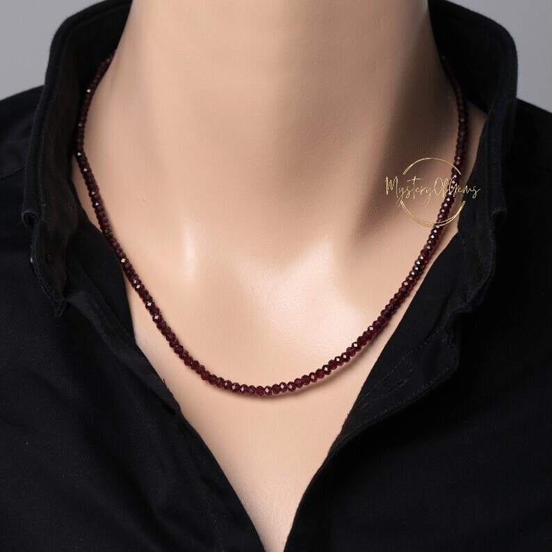 AAA++ Red Garnet Faceted Round Gemstone Beaded 18″ Handmade Men Women Necklace