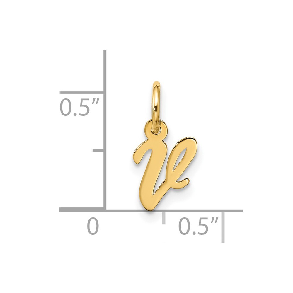 10k Yellow Gold Small Script Initial V Charm Pendant L-15.65mm, W-6.8mm