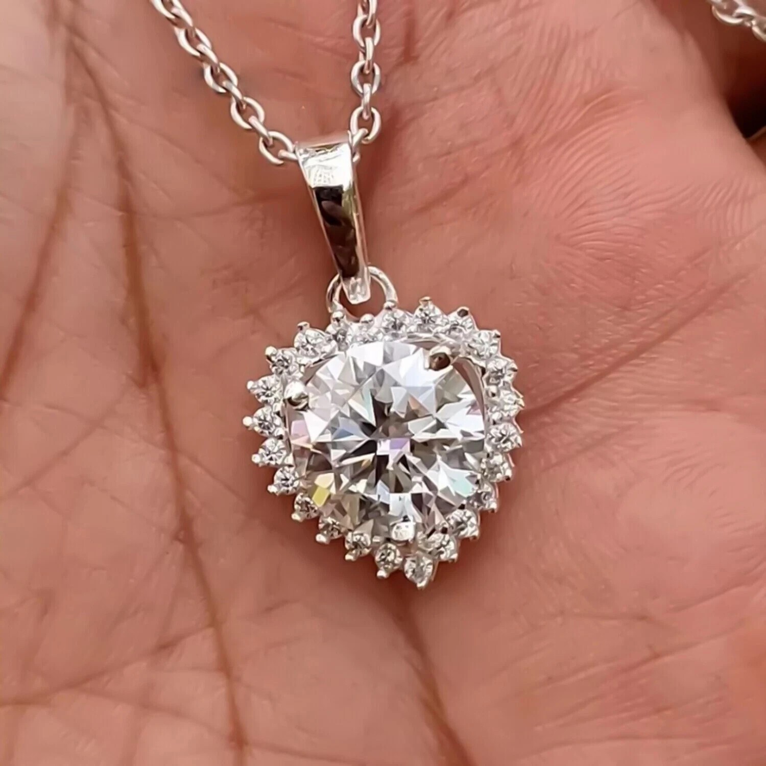 Sparkling Lab Diamond Solitaire Drop Necklace 5.3 Ct 925 Silver Gift for Her