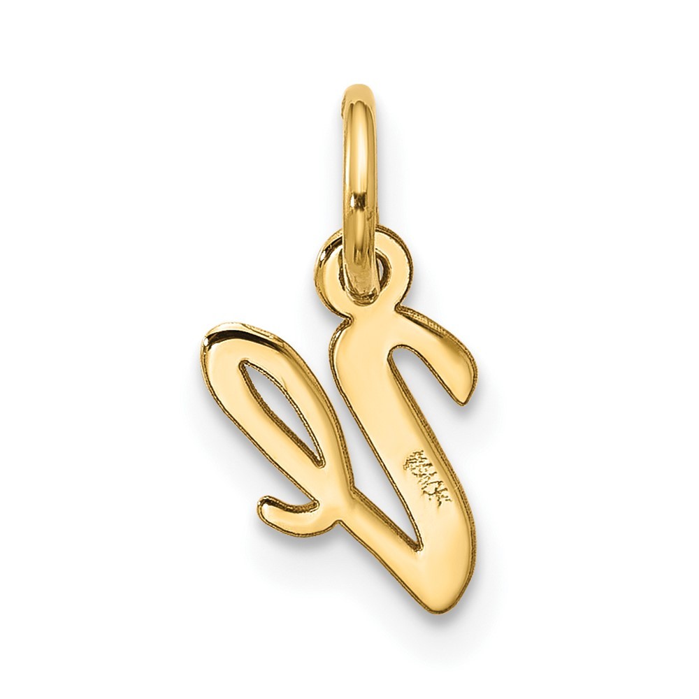 10k Yellow Gold Small Script Initial V Charm Pendant L-15.65mm, W-6.8mm
