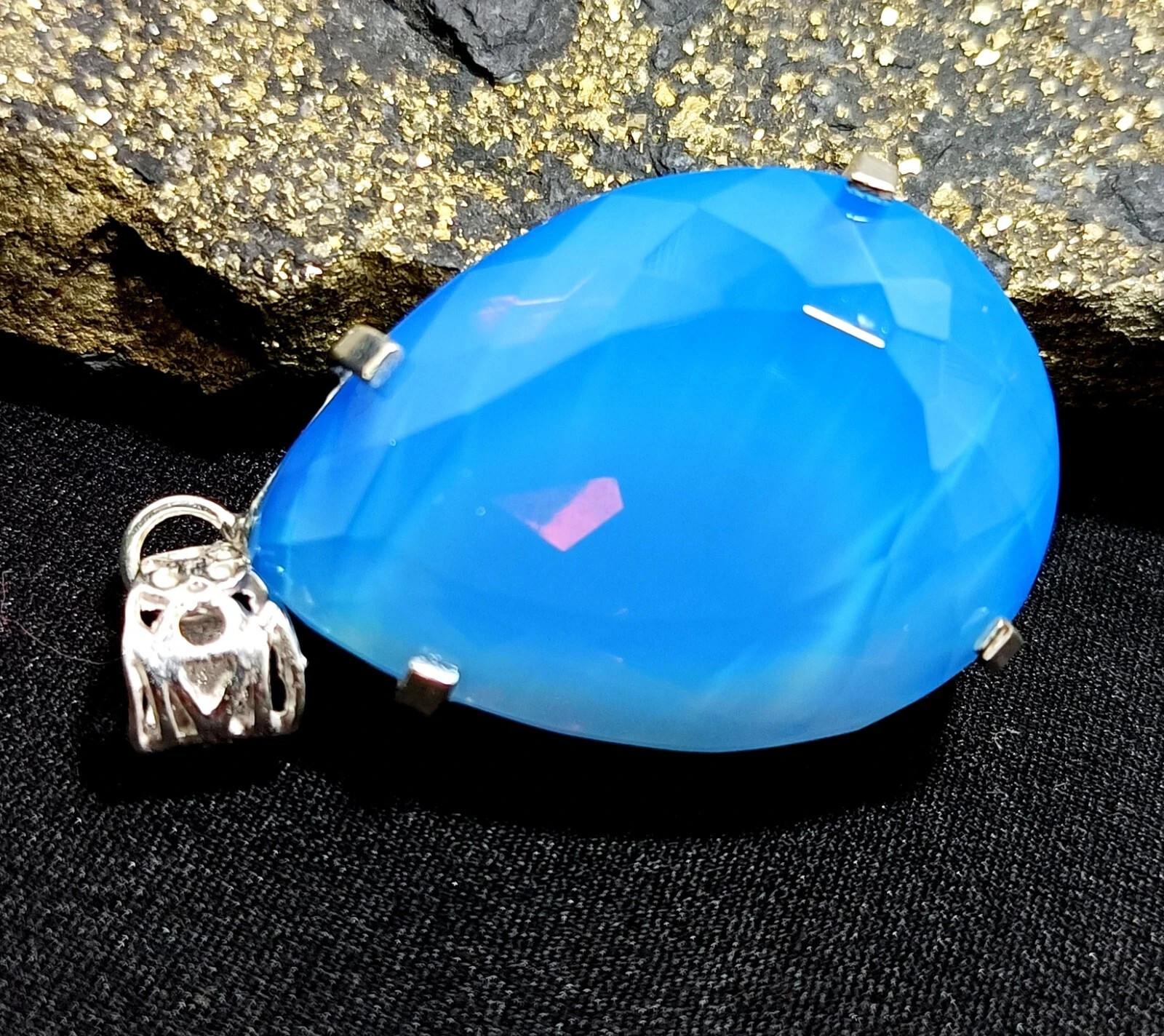 Natural Blue Opal 106 Ct Pear Cut 925 Sterling Silver Fine Jewelry Pendant