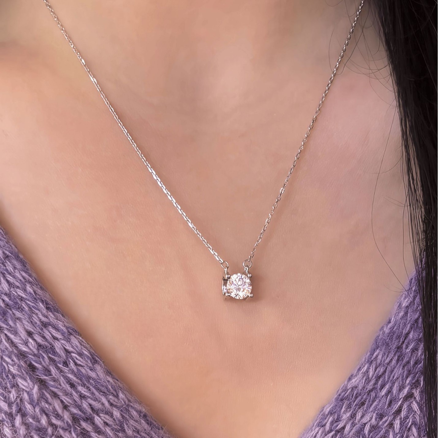 1CT Moissanite Pendant Necklace 925 Sterling Silver White Gold Plated