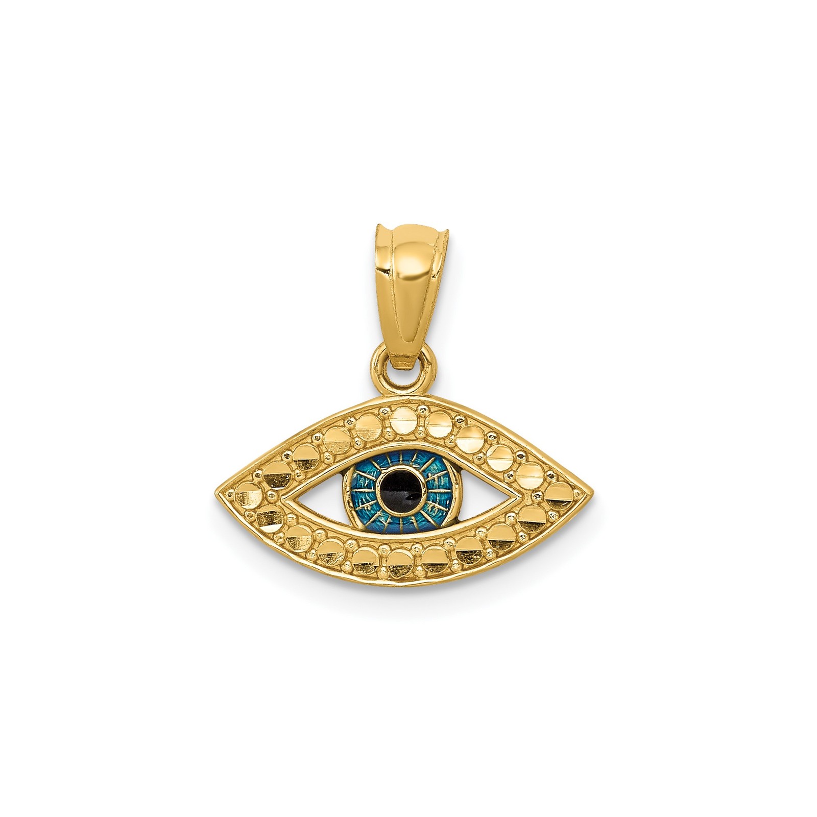 14k Yellow Gold Enameled Eye Pendant Necklace Womens