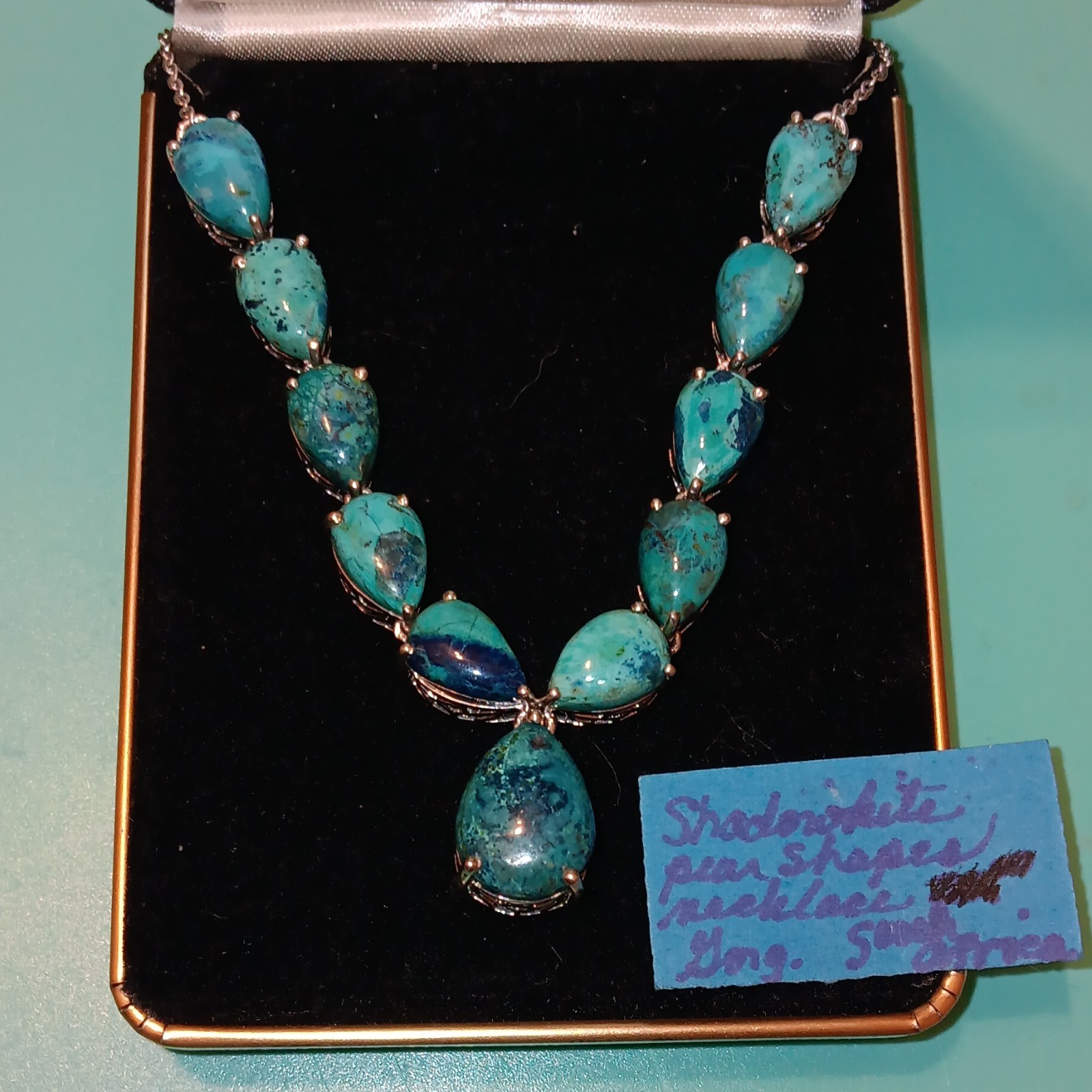 STS Shattuckite 925 Sterling Silver Pear Shape Necklace Pendant Congo India