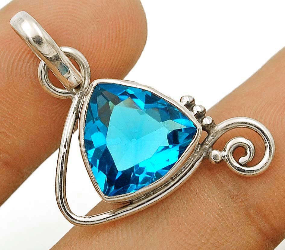 3CT Natural Flawless Blue Topaz 925 Solid Sterling Silver Pendant Jewelry @B18-6