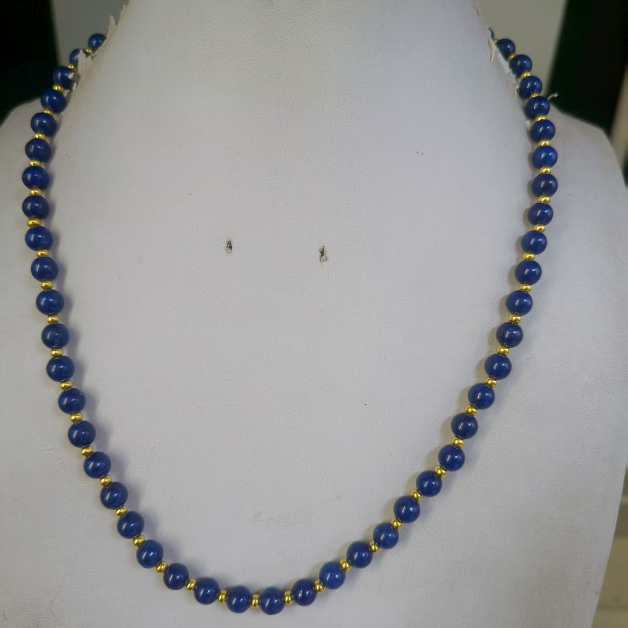 Beautiful 6mm Blue Lapis Lazuli Gold Choker Beaded Necklace Round Gemstone 18″