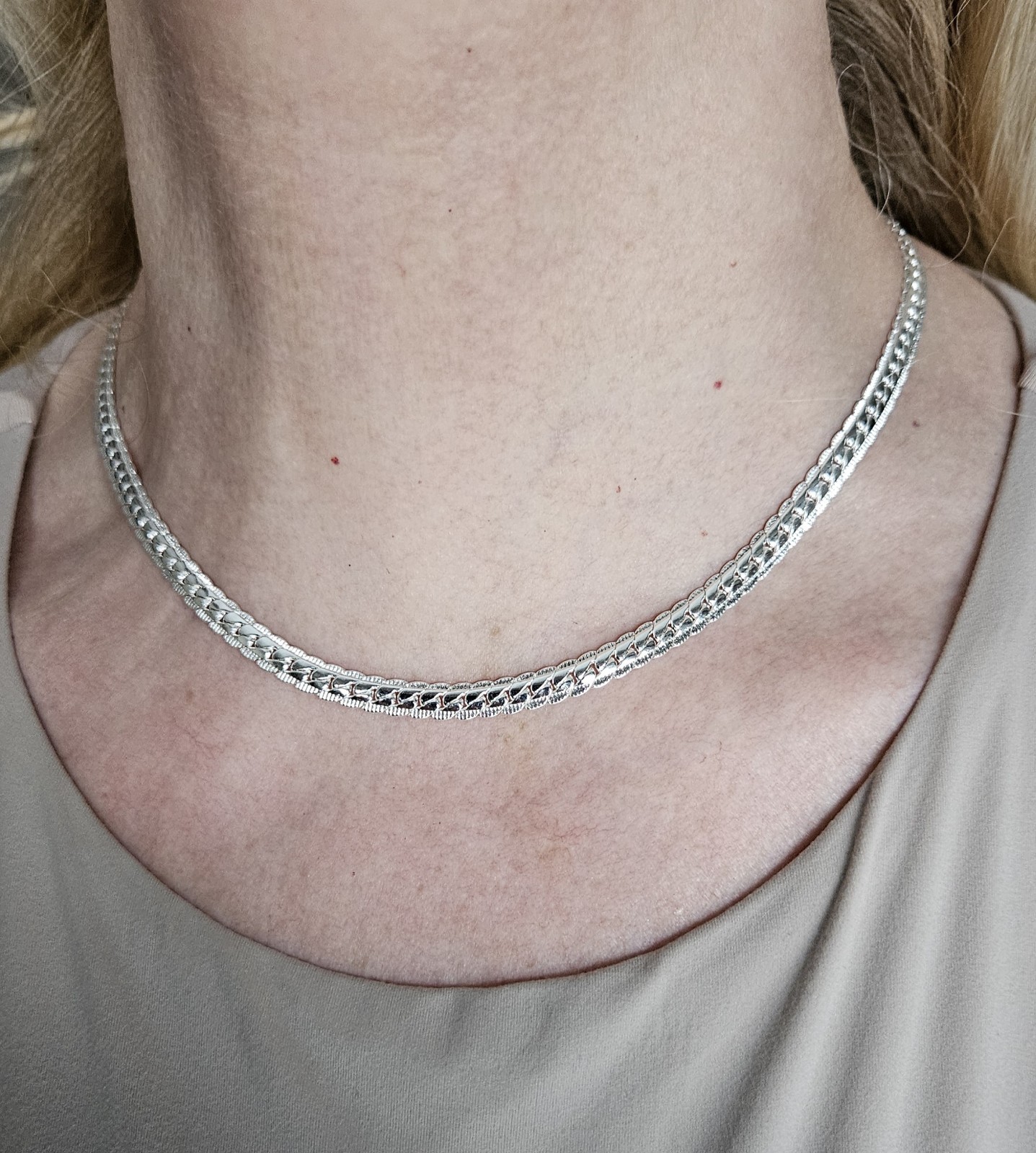 Real 925 Sterling Silver 6mm Wide Side Chain Link Necklace, Lobster clasp 18inch