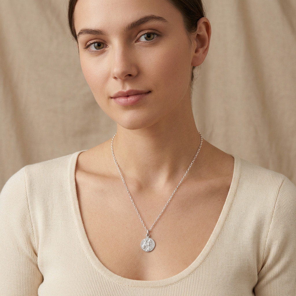 Sterling silver Saint St George pendant necklace with 18 inch chain and gift box