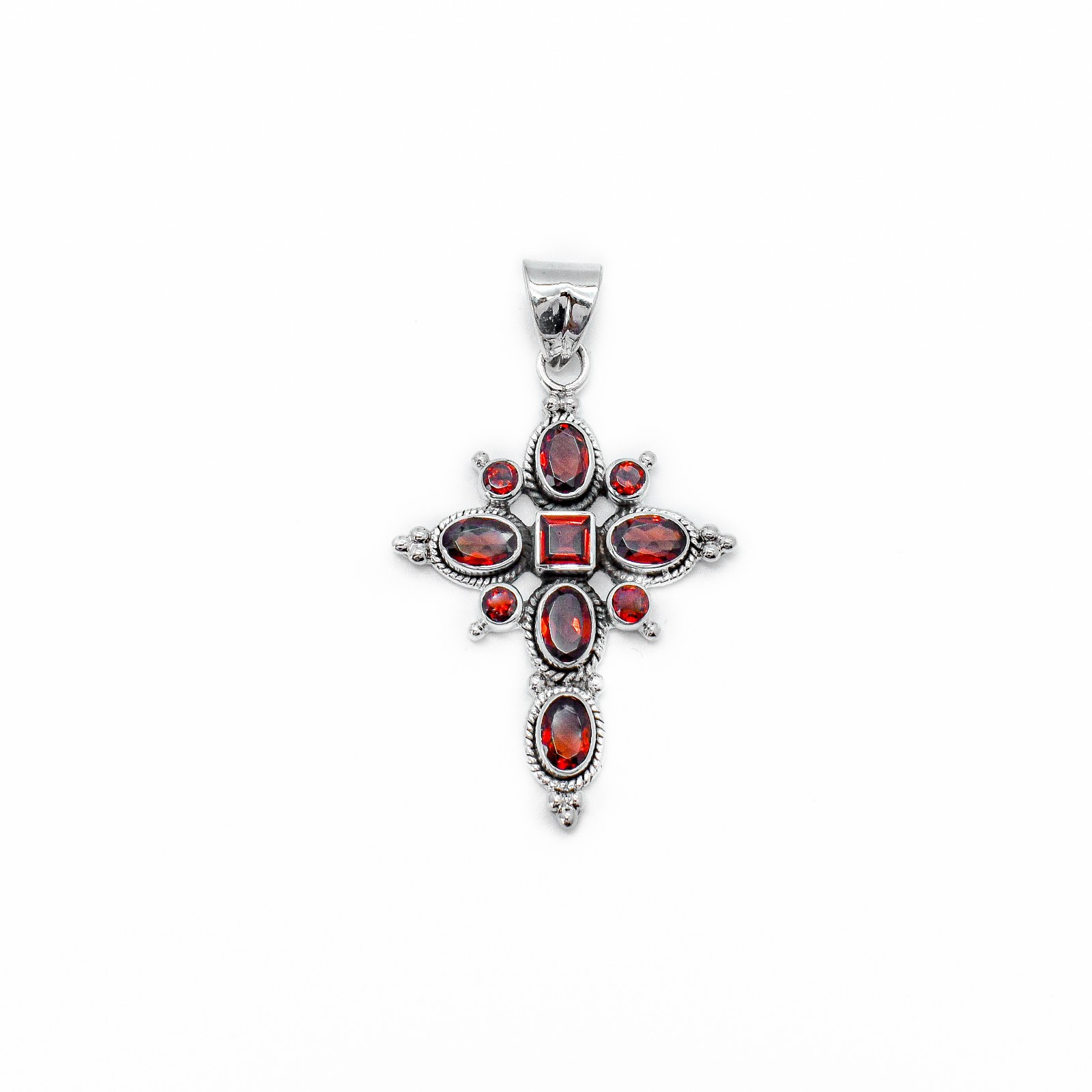 925 Sterling Silver Natural Red Garnet Cross Pendant Women’s Jewelry Gift