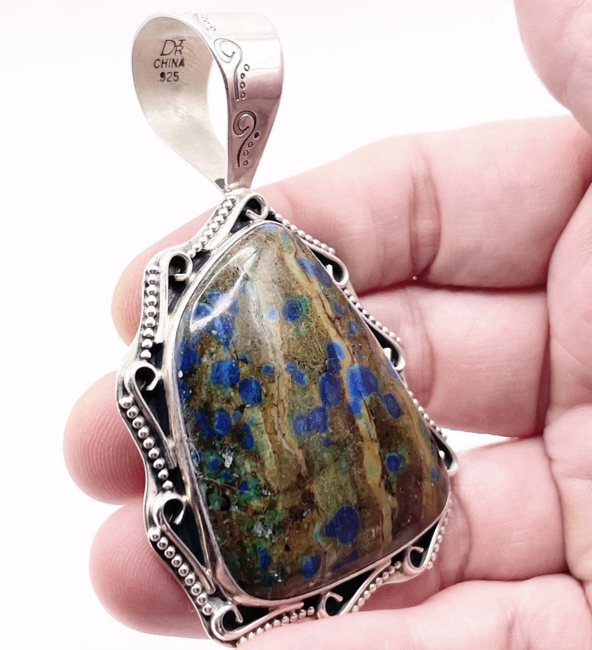 925 Sterling Silver Azurite gemstone Freeform Pendant Jay King signed