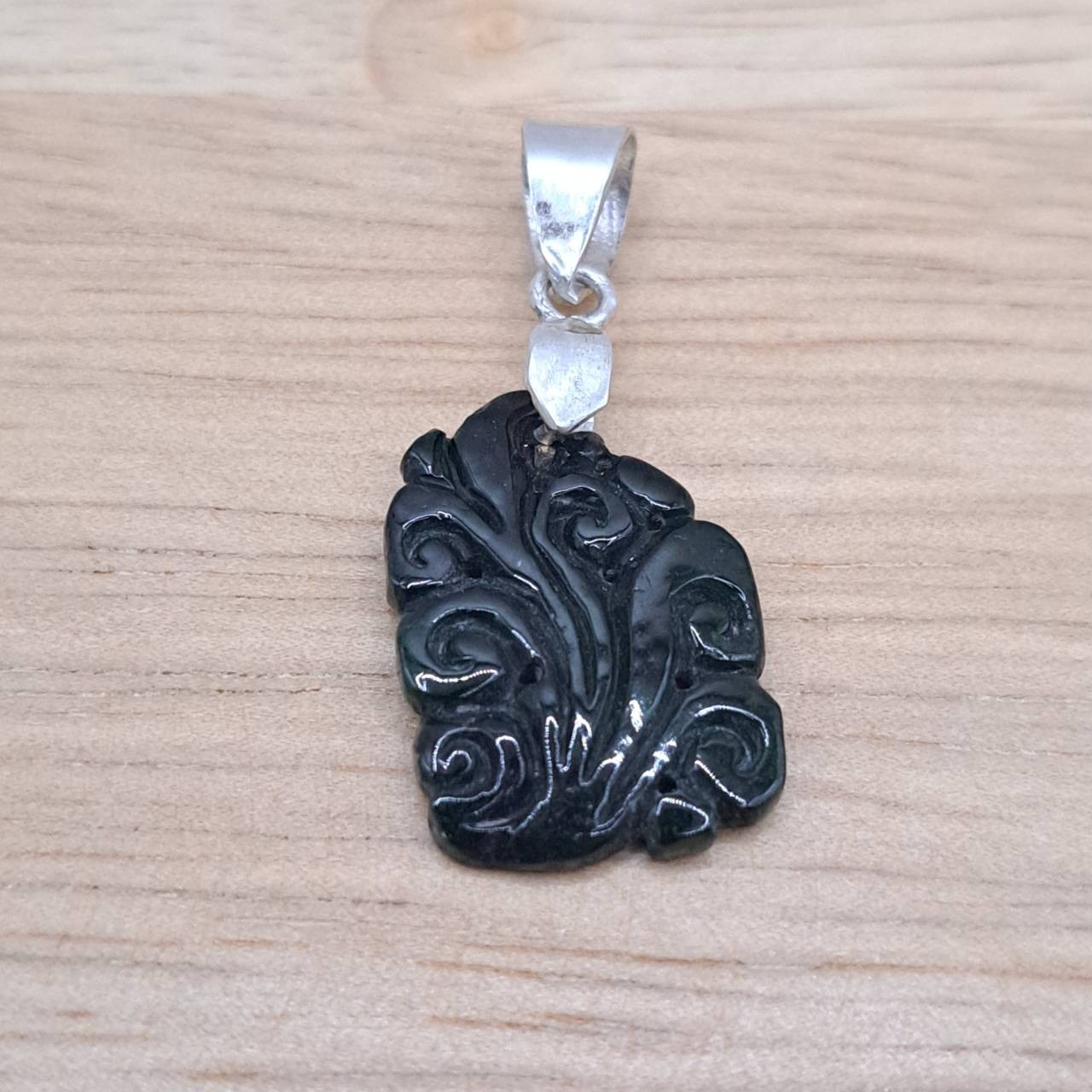 Jade Type A Pendant Burmese Natural Jadeite Myanmar Silver 92.5 Handmade 004