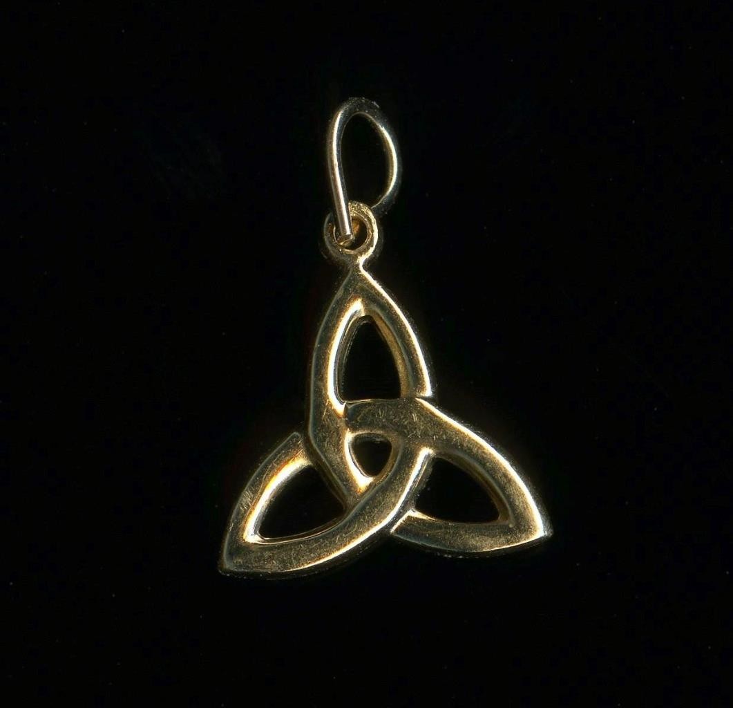 10K 18mm Fine Solid Yellow Gold Infinity Triangle Pendant Hoop Charm (KB