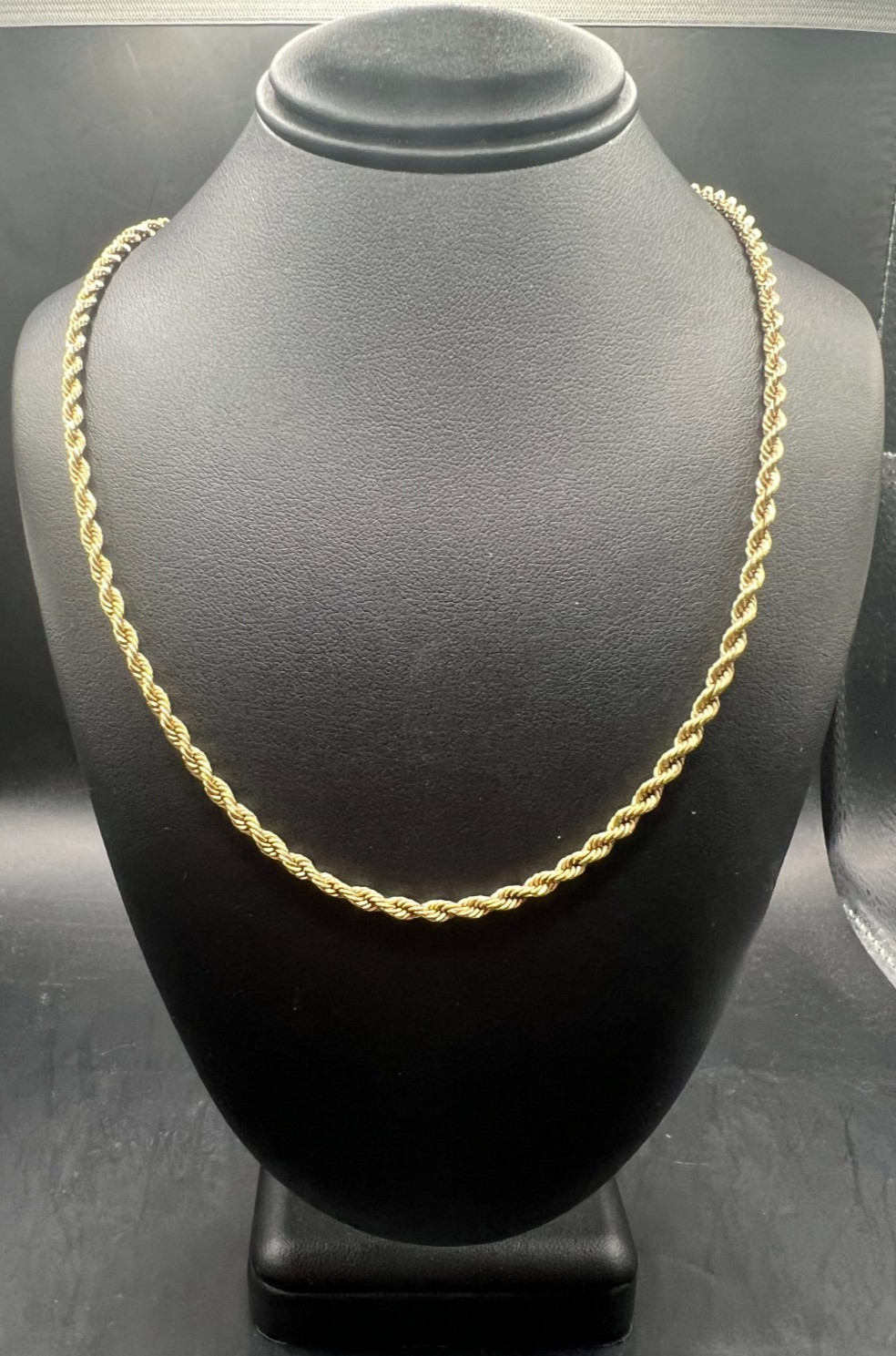 Hollow 14K Yellow Gold Rope Chain Necklace 6.6 Grams, 26 Inches, 3mm