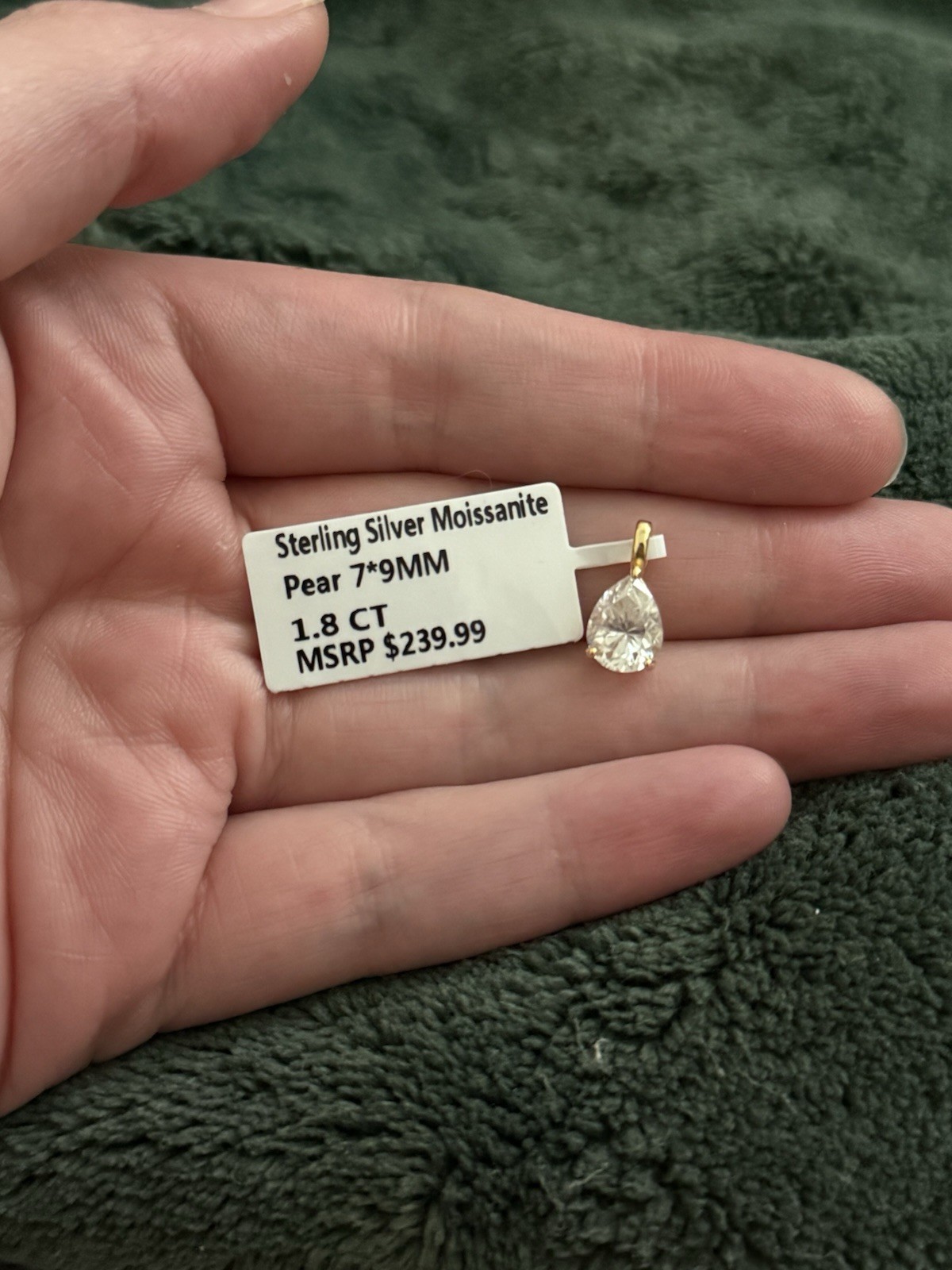 Sterling Silver Moissanite Pear Pendant 7*9MM 1.8CT in Gold Tone MSRP $240