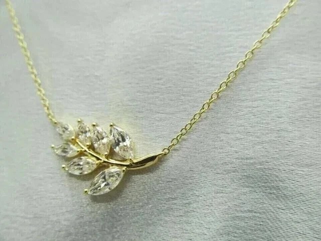 2Ct Marquise Cut Lab Created Diamond Women Leaf Pendant 14K Yellow Gold Plated