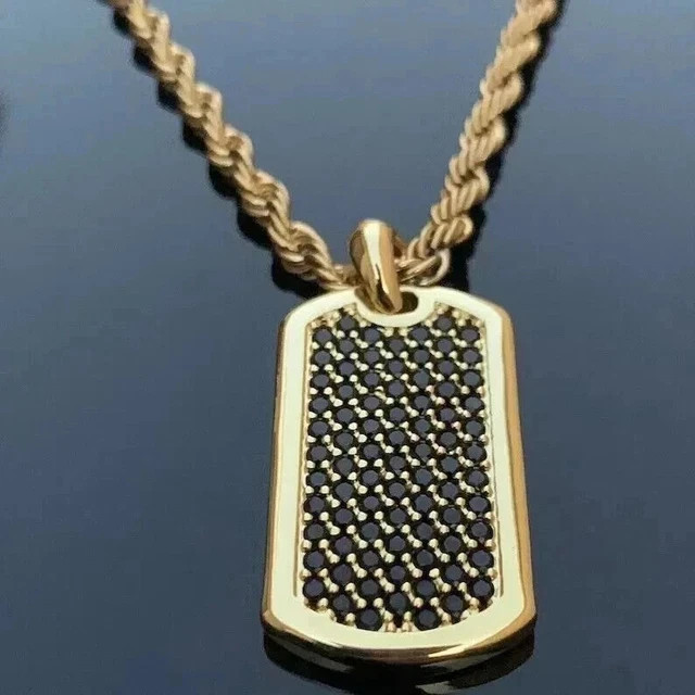 2Ct Round Cut Lab-Created Diamond Men’s Dog Tag Pendant 14K Yellow Gold Plated