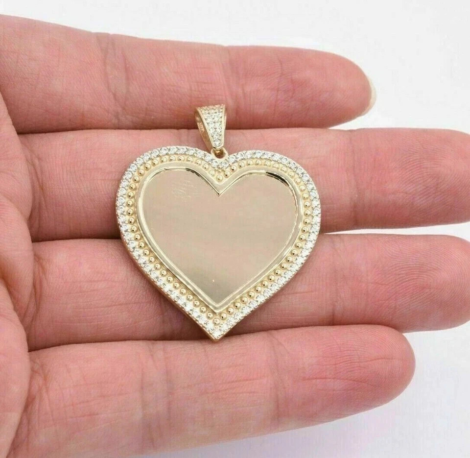 1.65 CT Heart Medallion Picture Frame Memory Diamond Pendant 10K Yellow Gold FN