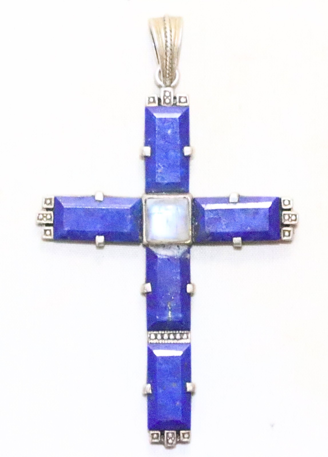 Nicky Butler 925 Sterling Silver Lapis Moonstone Marcasite Cross Pendant