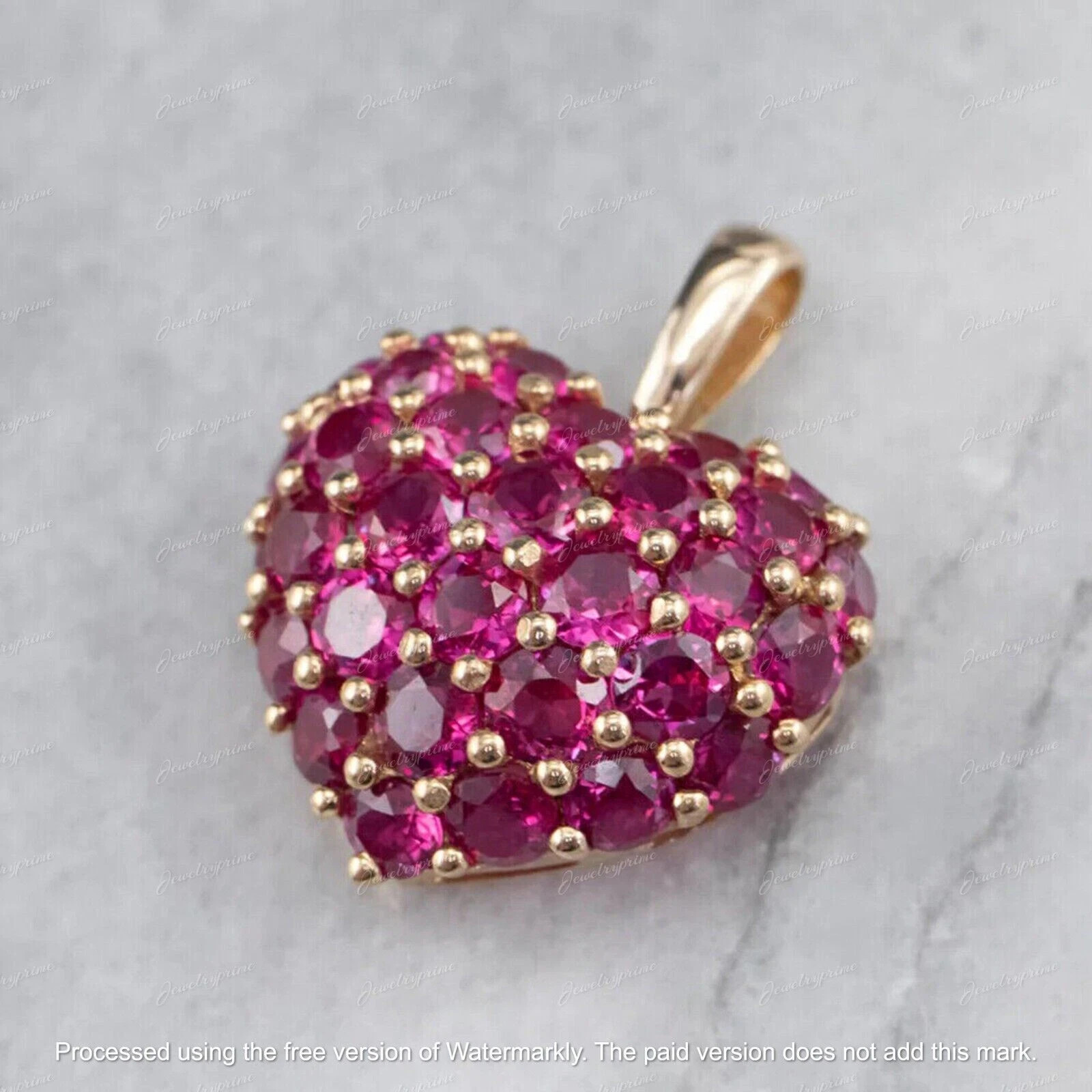 3Ct Emerald Cut Red Ruby Halo Women’s Pendant 14K Yellow Gold Over Free Chain