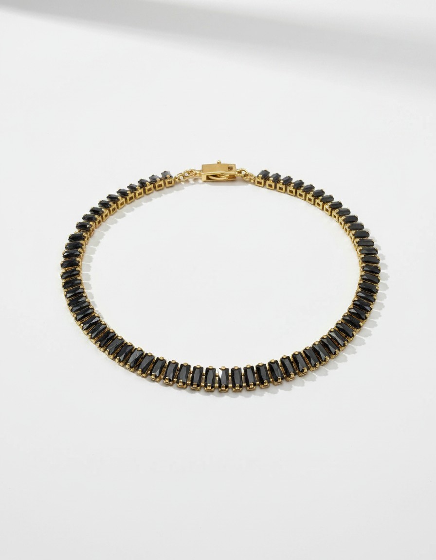 20TCW Baguette Lab Created Black Diamond Choker necklace 14k Yellow Gold Plated
