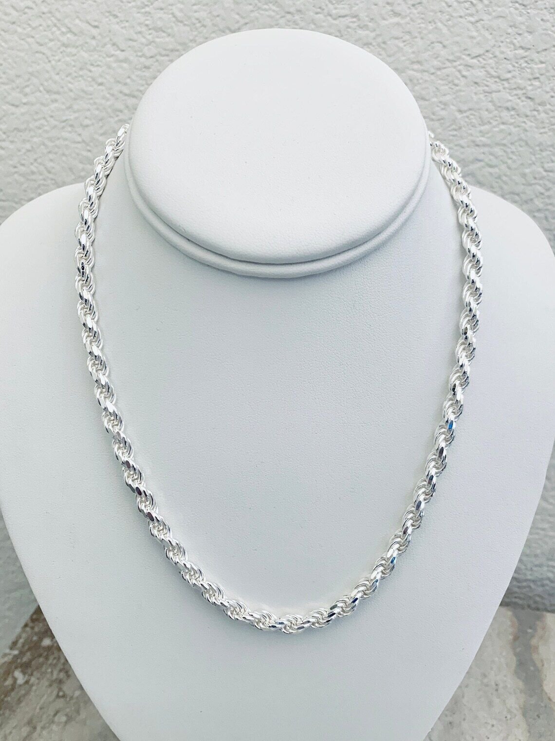 Solid 925 Sterling Silver Italian Rope Chain Mens Necklace 6.5mm – Diamond Cut