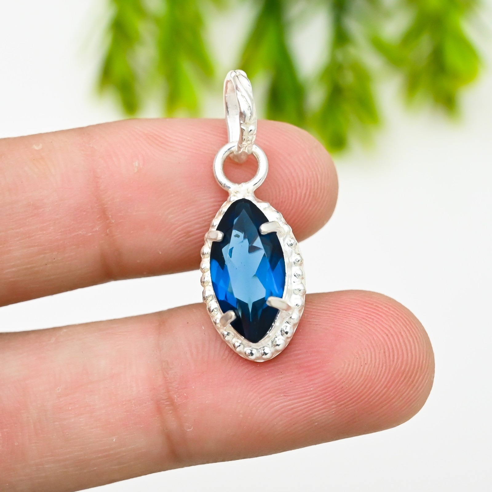 London Blue Topaz Gemstone Handmade 925 Sterling Silver Jewelry Pendant Gift For