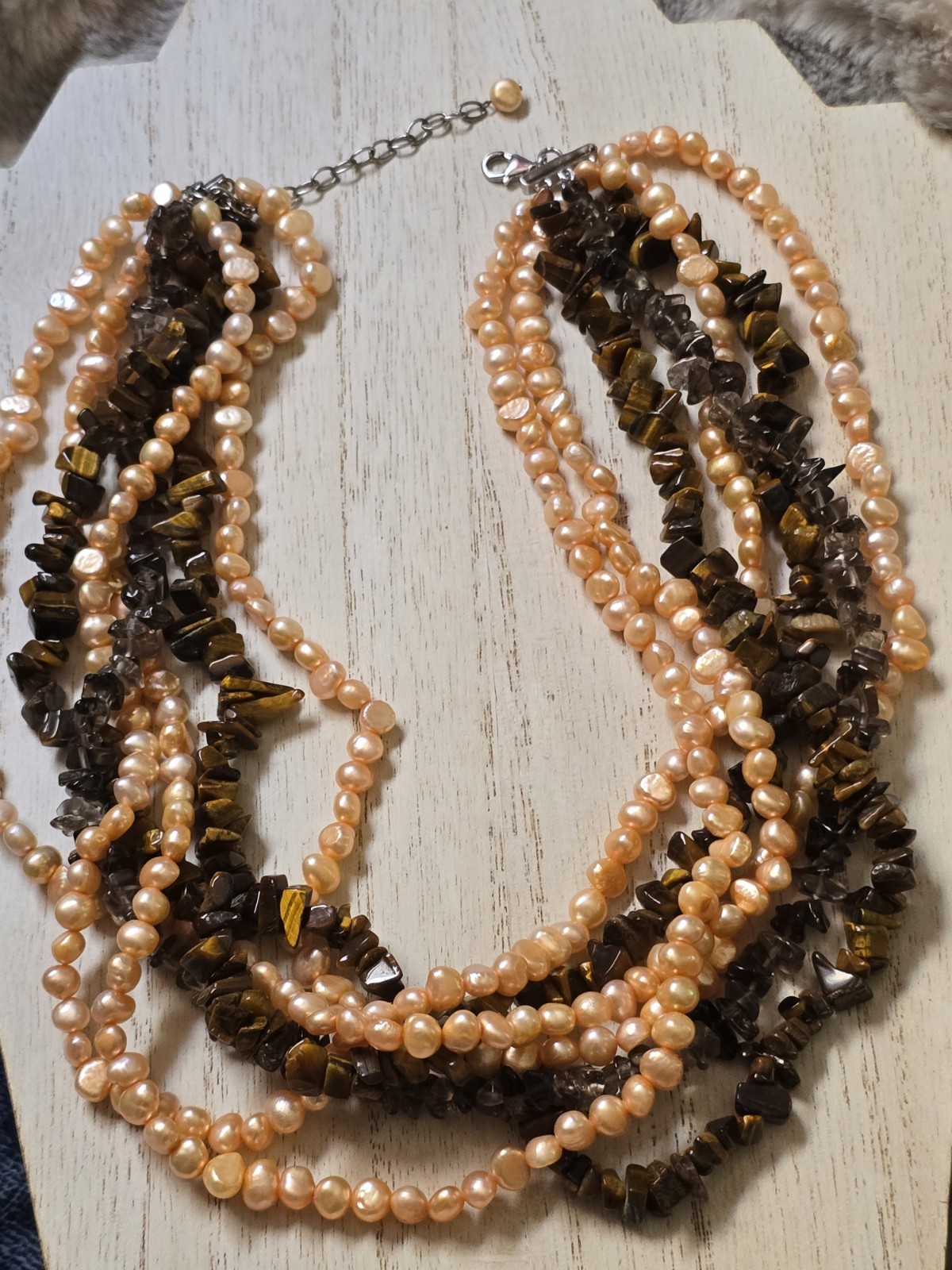 Ross Simon Tiger Eye Tigers Eye Bead Pearl Sterling Silver Multi Strand Necklace