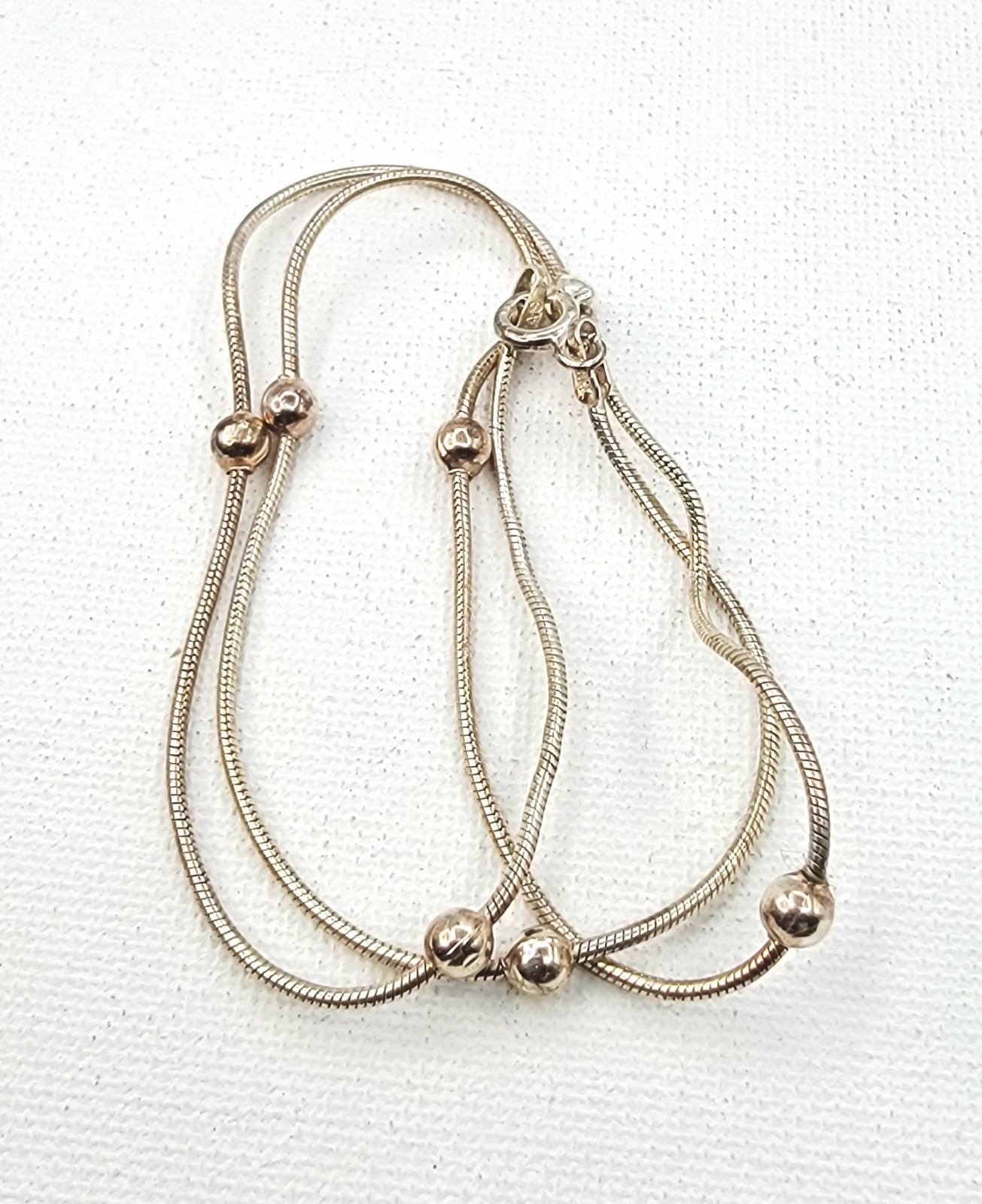 Sterling Silver Station Bead Necklace 18″ Snake Chain 7 925 Balls 3.9mm Italy