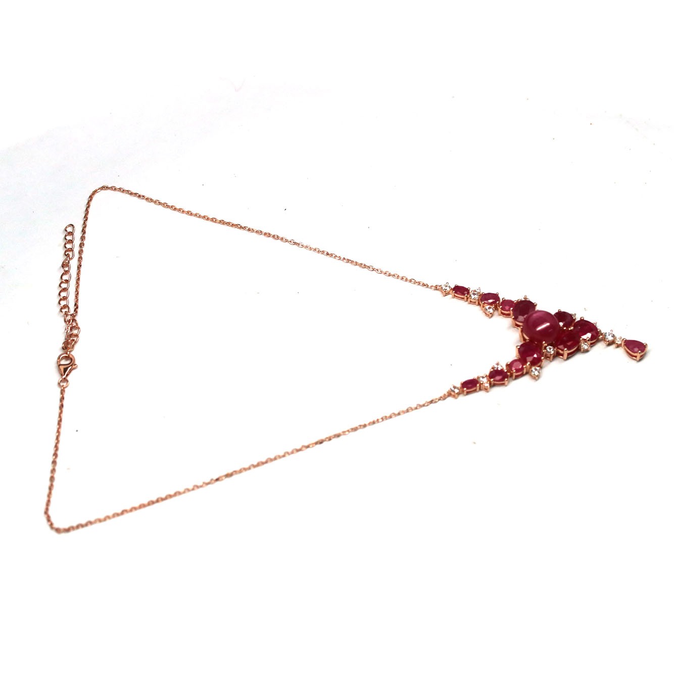 Red Ruby White Zircon Necklace 18.0 In. 925 Sterling Silver Handmade