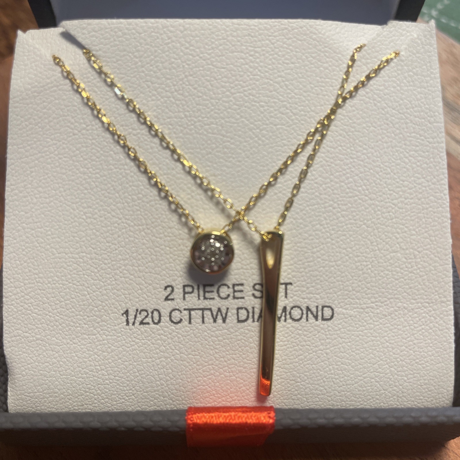 Set Of Two Asymmetrical Necklaces Lab Grown Diamond 14K Gold Over Silver, In Box