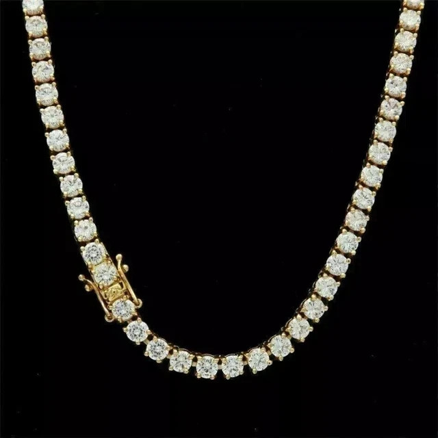 Men’s 25Ct Round Cut Lab Created Diamond Tennis Necklace 14K Yellow Gold Plated