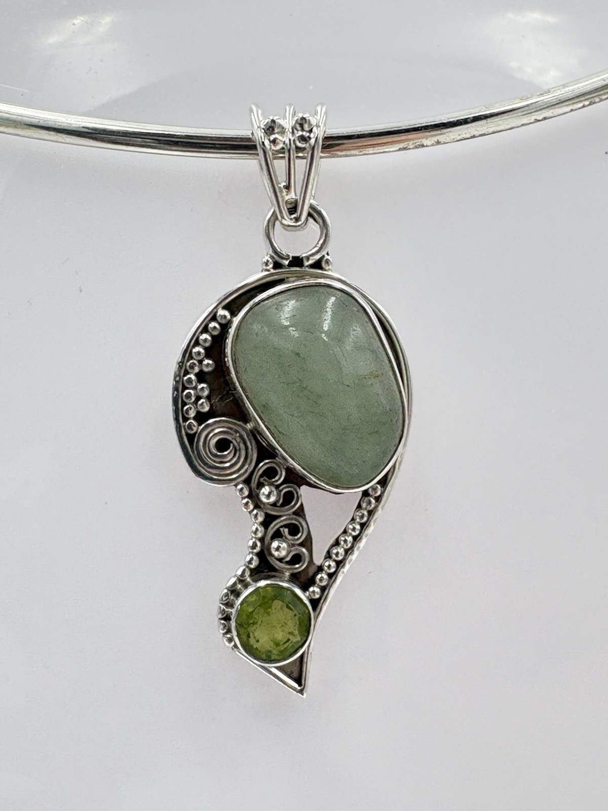Sterling Silver Genuine Green Aventurine & Peridot Gemstone Bird Pendant 925