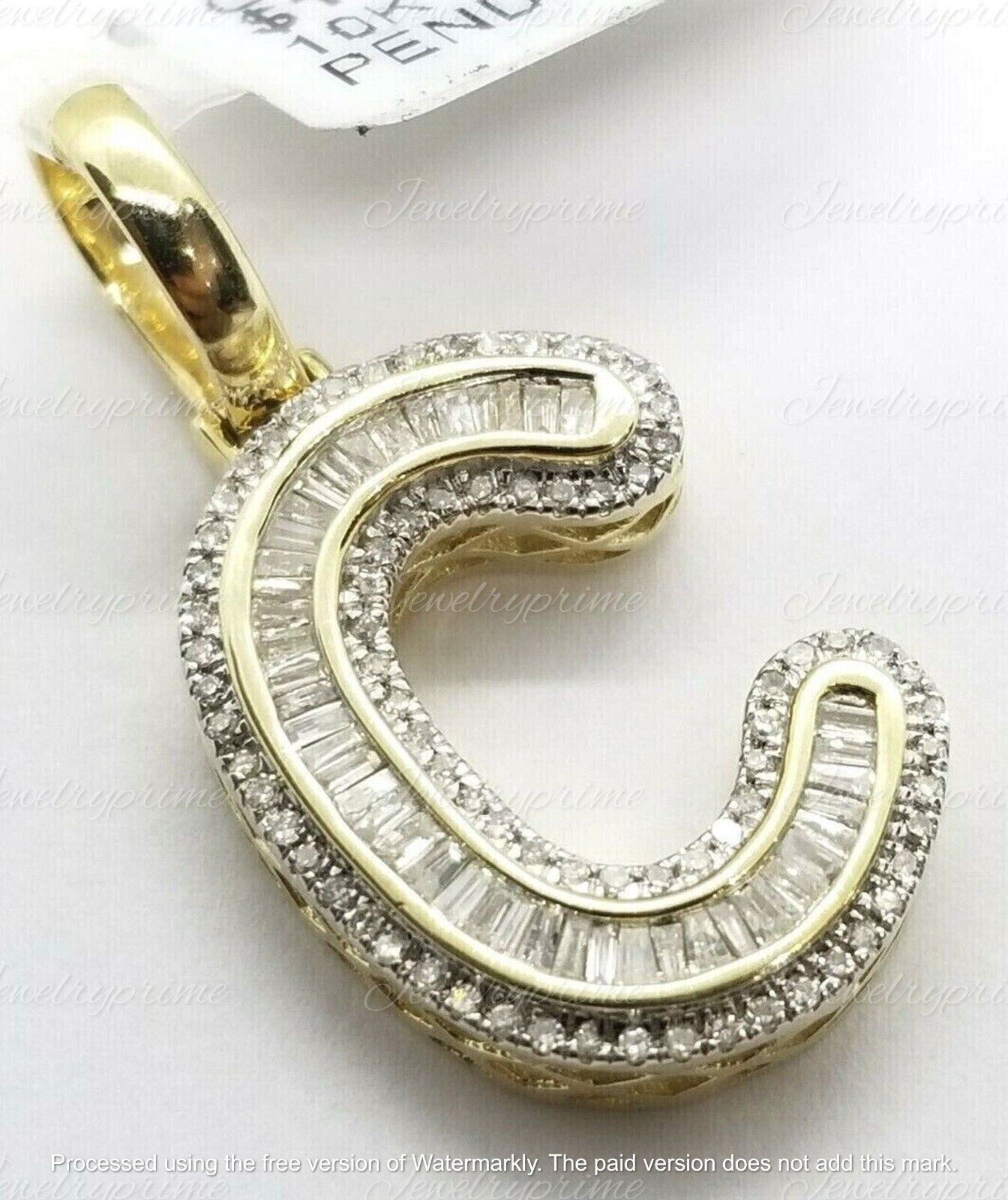 3Ct Lab Created Diamond Initial Alphabet Letter C Pendant 14K Yellow Gold Plated